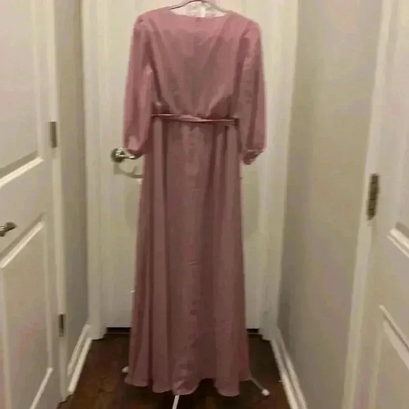 JJ’S House Dusty Rose A-Line V-Neck Floor Length Chiffon Bridesmaid Dress - Picture 6 of 6
